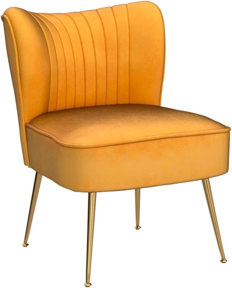 DUOMAY Modern Accent Chair Set of 2 Velvet Slipper Chair with Gold Legs Wingback Side Chair for Living Room Bedroom Entryway Small Corner Chair for Space Saving, Yellow