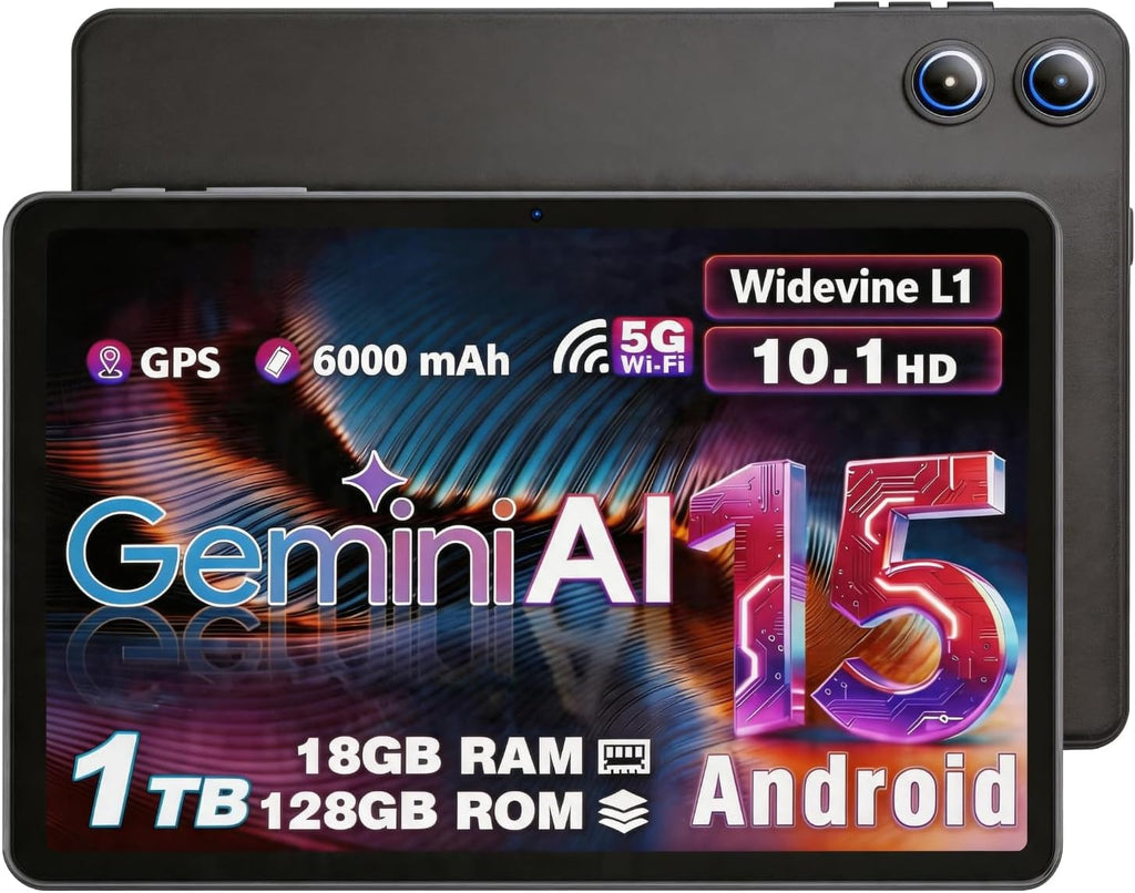 Android Tablet 10 Inch with Octa-Core Processor, 18GB RAM 128GB ROM 1TB Expandable, 1280x800 HD IPS Display, 6000mAh 7H Battery, Widevine L1, GPS, 5G WiFi, BT5.0, 5MP+8MP Dual Camera