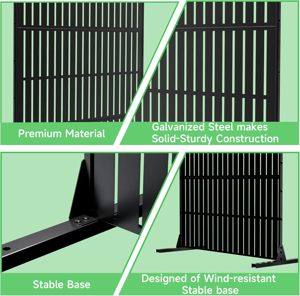 MTART Metal Privacy Screen 72" H x 47.2" Decorative Outdoor Privacy Screen Privacy Panel with Stand for Balcony Deck Patio Lawn Garden, Privacy Fence (Black-Vertical)