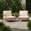 Christopher Knight Home Maeve Set of 2 Mid Century Modern Patio Furniture Acacia Wood Club Chairs, Outdoor Lounge Chairs, Relaxing Armchairs/Accent Chairs with Cushions for Patio, Light Teak+Beige