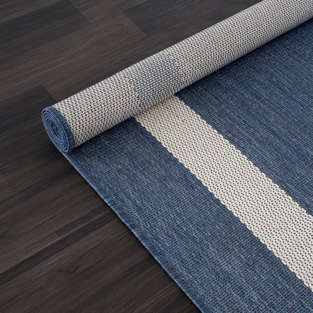 CAMILSON Outdoor Rug 9x12, Large Modern Outside Rugs for Patios Porches Waterproof Durable Washable Non-Shedding, Easy-to-Clean Indoor Outdoor Area Carpet (9 x 12, Bordered - Blue/White)