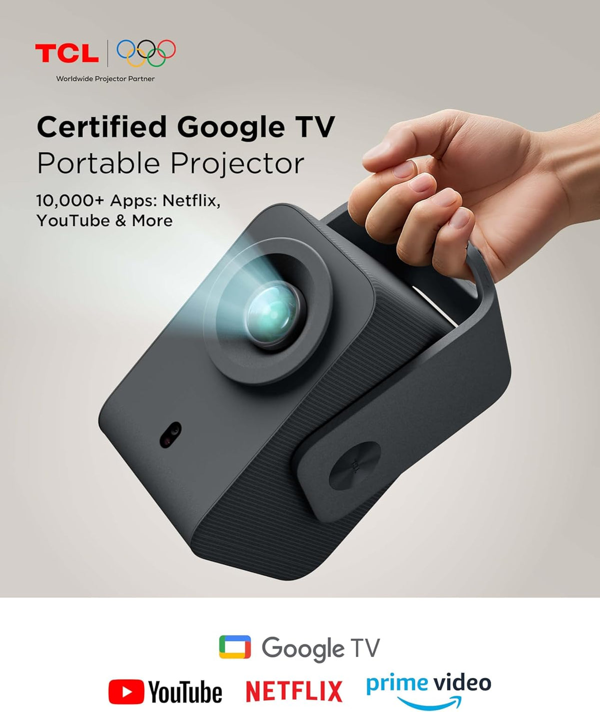 TCL C1 Smart Projector 4K Support, Compatible with Google TV, WiFi and Bluetooth, Auto Focus/Keystone, 1080P HDR10, Dolby Audio, 285° Rotation Mini Projector for Bedroom/Home Theater/Outdoor