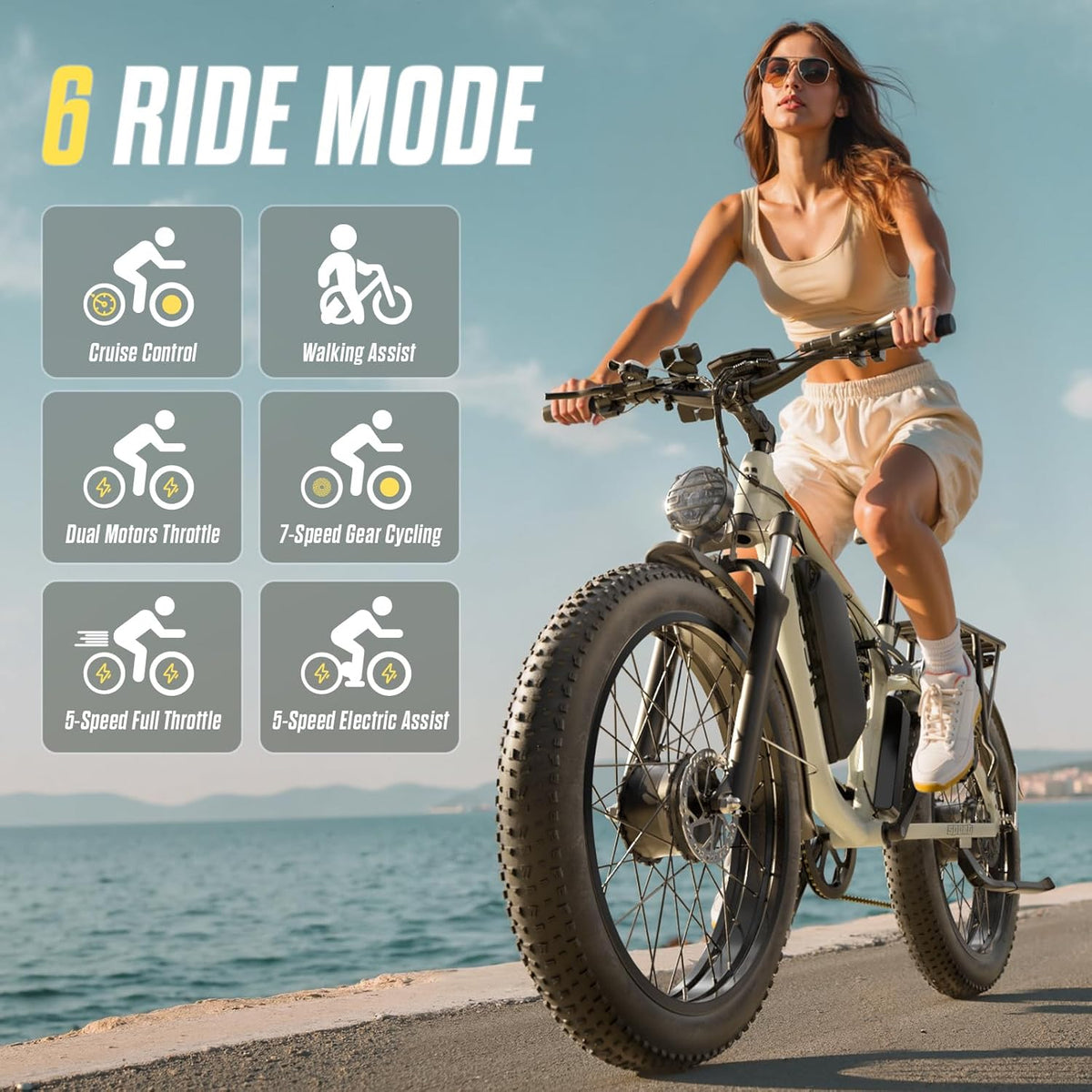 PHJU 6000W Dual Motors 60V 1200wh Electric Bike for Adults, 24'' Fat Tire Max 45 mph,Up to 100 Miles Full Suspension Fast E-Bike for Snow Commuter for Men Women