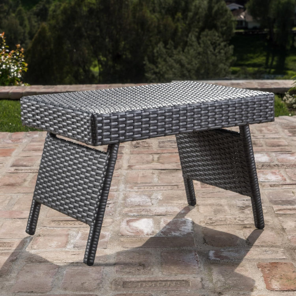Christopher Knight Home Salem Outdoor Wicker Lounge with Water Resistant Cushions and Coffee Table, Grey / Green/ White Stripe