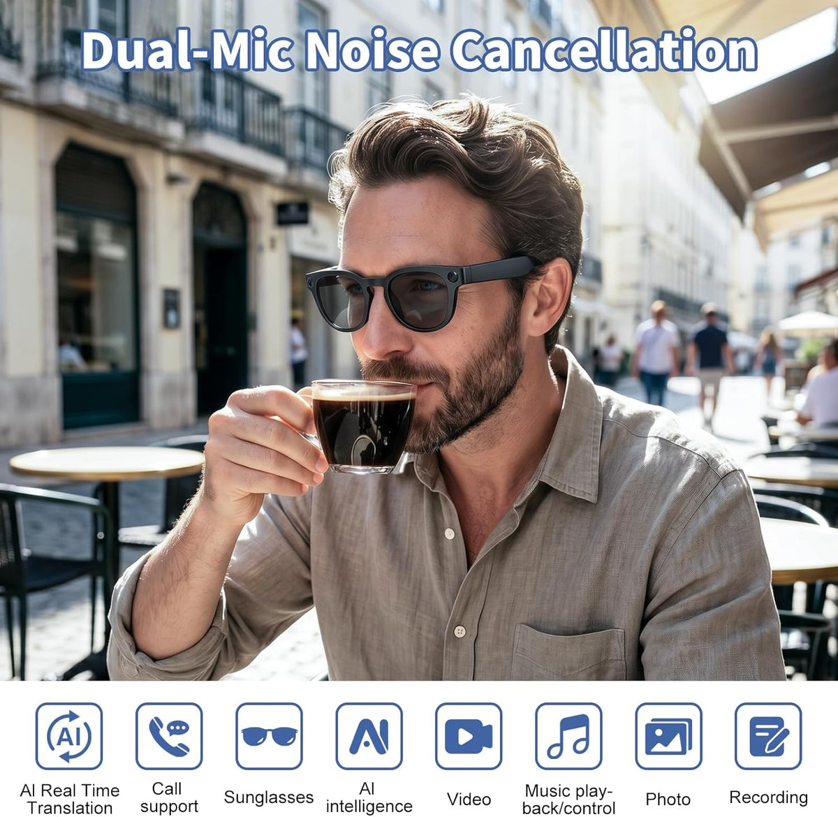 AI Smart Glasses with 8MP Camera ,Photo Capture,4K Video ,Real Time Translation, Recording,GPT Identify Objects, Open-Ear Audio,Photochromic Lenses Bluetooth Wearable tech Glasses for Travel Vlog Work