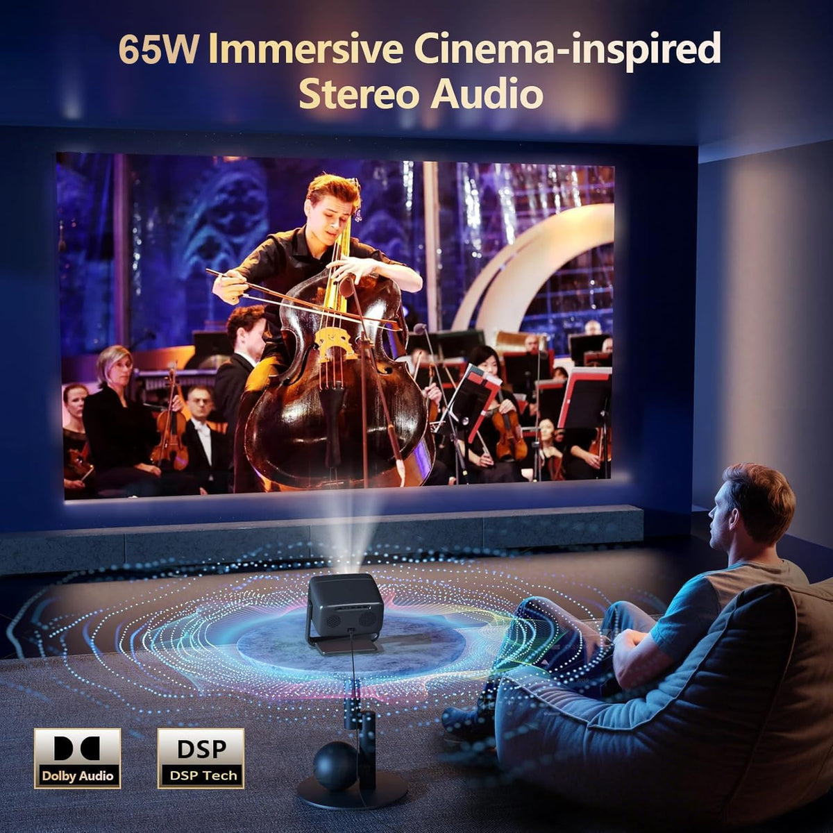 3500 ANSI/ Official Apps/65W Audio Outdoor 4K Projector with WiFi and Bluetooth, Auto Focus, Auto Keystone Smart Projector Support DoIby Audio, 2026 Upgrade GO2 Short Throw Projector with 360°Stand