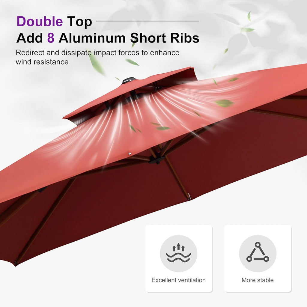 PURPLE LEAF 10ft Patio Umbrella with Base Outdoor Square Umbrellas Large Cantilever Umbrella Windproof Offset Umbrellas Heavy Duty Sun Umbrella for Garden Deck Pool Patio, Brick Red