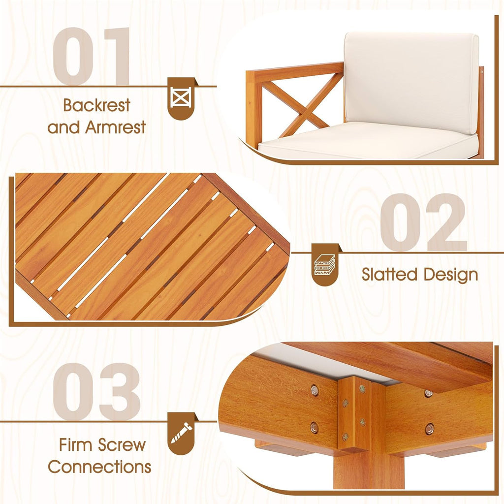 Tangkula 5 Pieces Patio Lounge Chair Set w/Ottomans, Acacia Wood Patio Conversation Set w/Cushions, Coffee Table, Modular Outdoor Lounge Sofa Set for Lawn, Backyard, Poolside