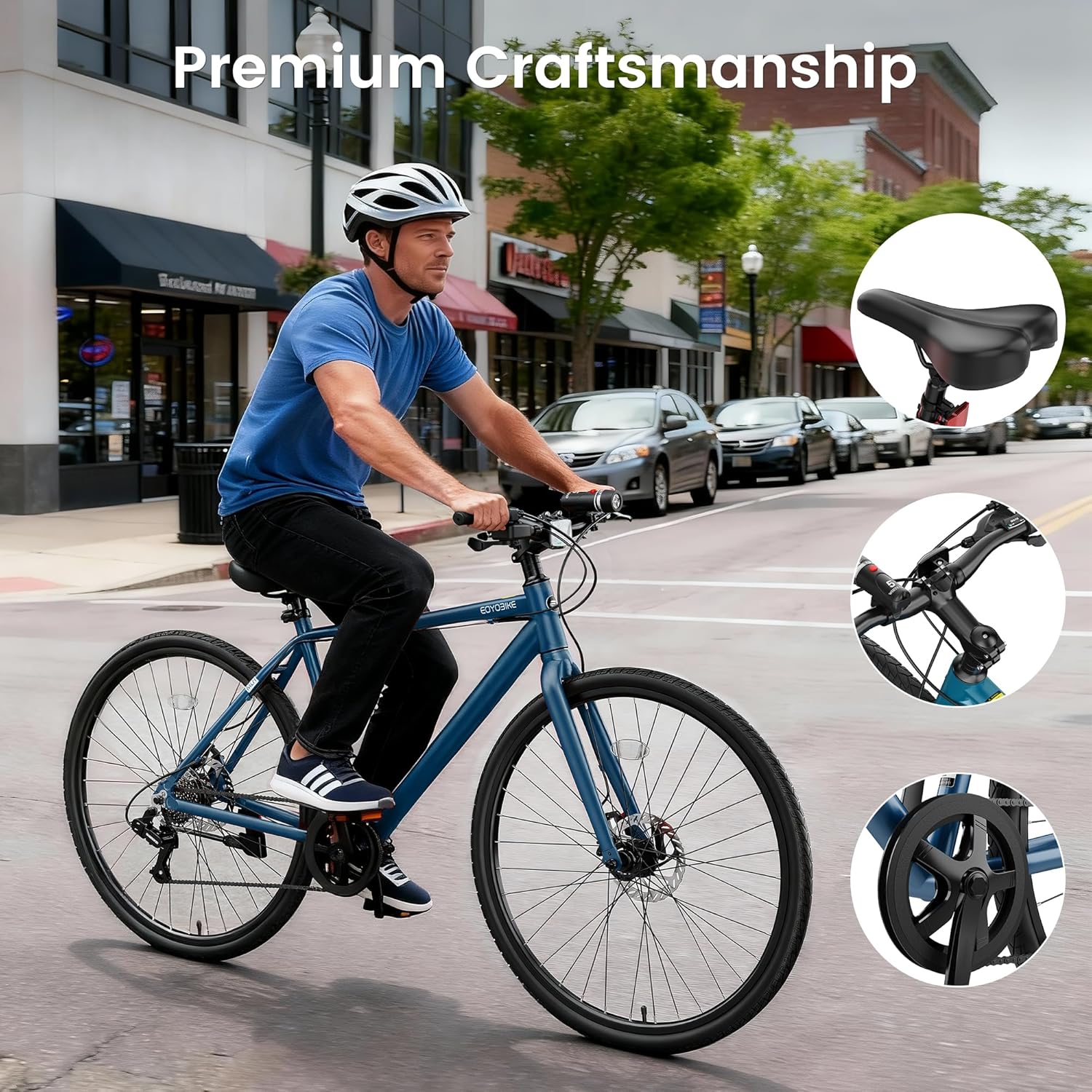 MOONCOOL Hybrid Bike for Men, 700C Aluminum 29LB Ultra-Light 8 Speed Commuter Bike, 350lb Loading, 29" Urban Bicycle, Dual Disc Brakes, for Tall Men&Women, 85% Pre-Assembled