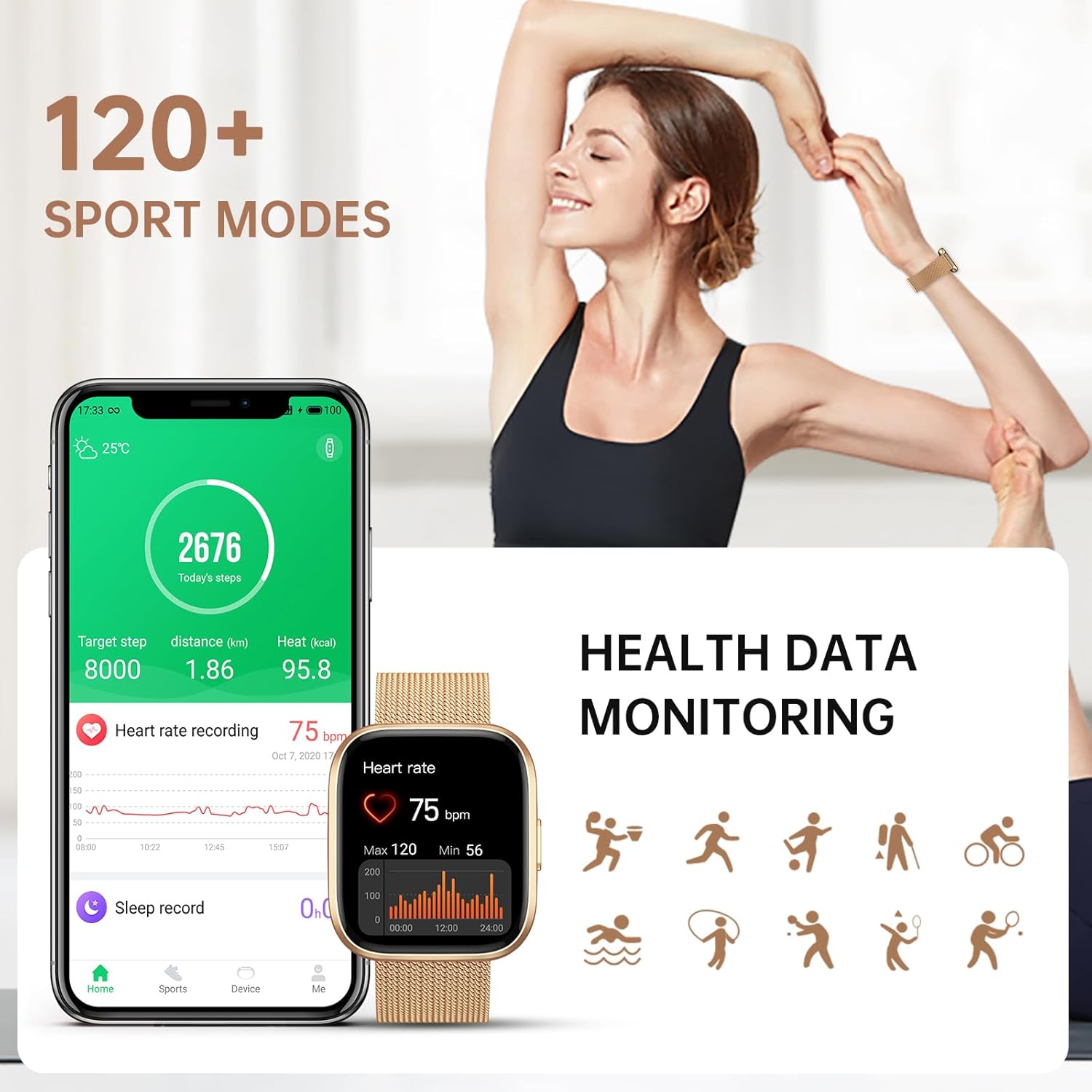 Smart Watches for Women, 1.91" HD Fitness Tracker (Answer/Make Calls), IP68 Waterproof, 120+ Sport Modes with Heart Rate and Sleep Monitor, Fitness Watch for iPhone/Android