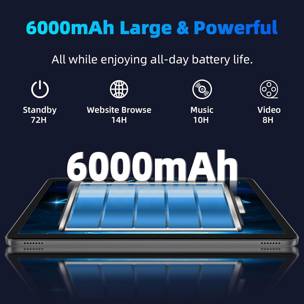 TUOHAITIME Android 15 Tablet,10 inch Tablets, Octa Core CPU, 24GB+64GB+512GB Expansion, 1280x800 Display Screen, Wi-Fi6, Dual Cameras, 6000mAh Battery,Support Widevine L1 Google Kids Space, Blue