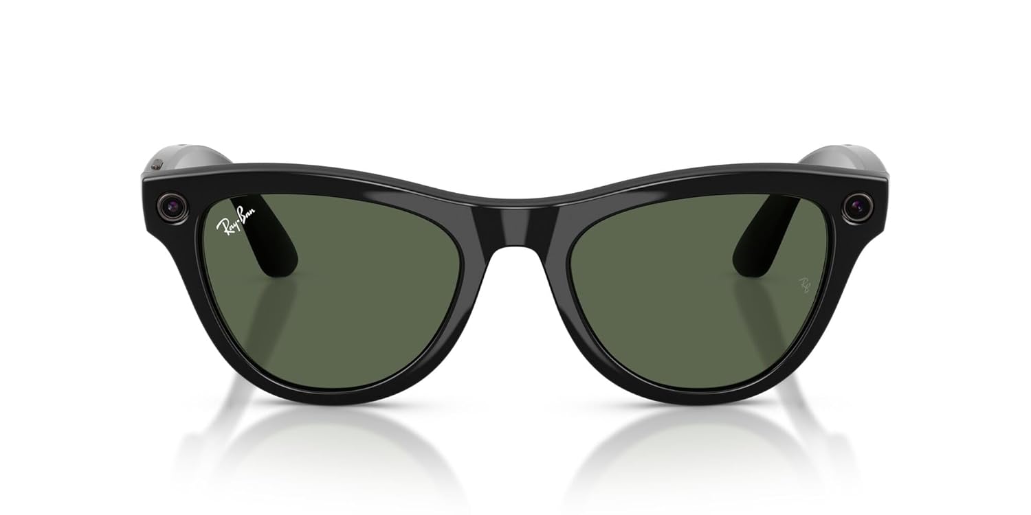 Ray-Ban Meta (Gen 2), Skyler, Shiny Black | Smart AI Glasses for Men, Women — 2x Battery Life — 3K Ultra HD Resolution — 12 MP Ultra-Wide Camera, Audio, Video — Green Lenses — Wearable Technology