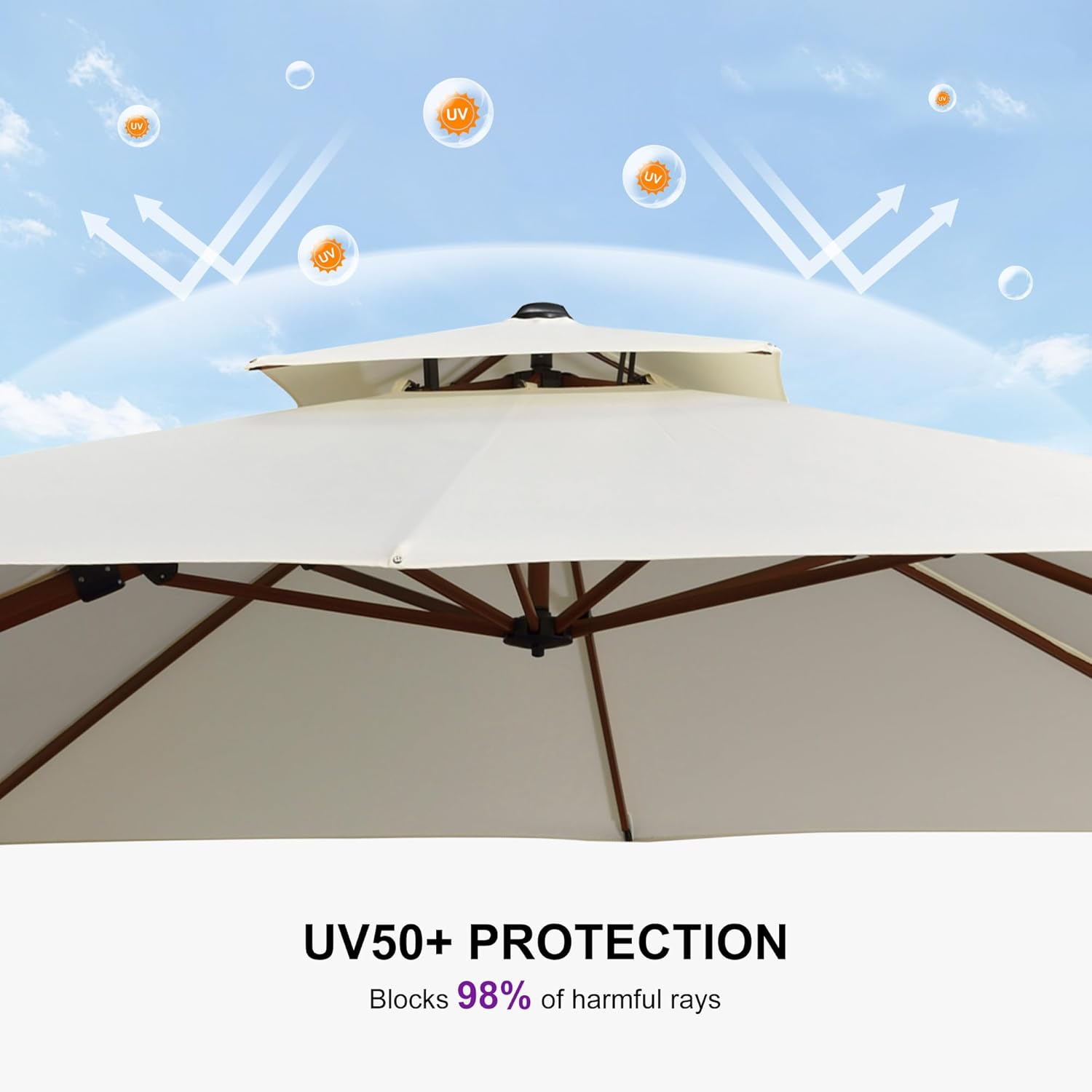 PURPLE LEAF 10ft Patio Umbrella Outdoor Square Umbrellas Large Cantilever Umbrella Windproof Offset Umbrellas Heavy Duty Sun Umbrella for Garden Deck Pool Patio, Cream