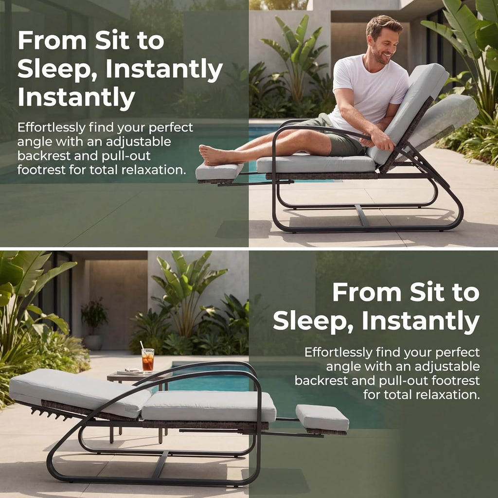 Outdoor Chaise Lounge Chairs Set with Table, 5-Position Adjustable Patio Recliner, Conversation Furniture for Deck, Lawn, Garden, Off-White
