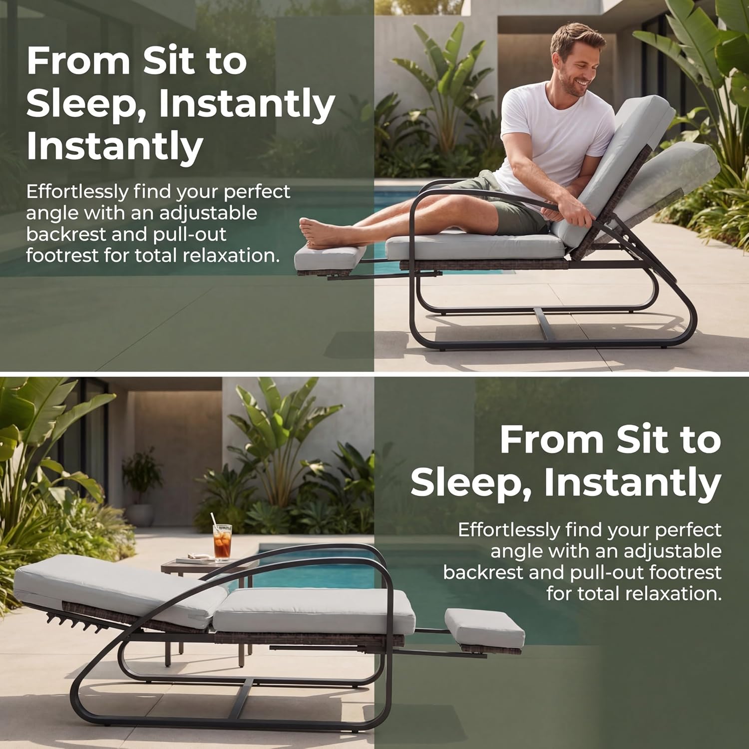 Outdoor Chaise Lounge Chairs Set with Table, 5-Position Adjustable Patio Recliner, Conversation Furniture for Deck, Lawn, Garden, Off-White