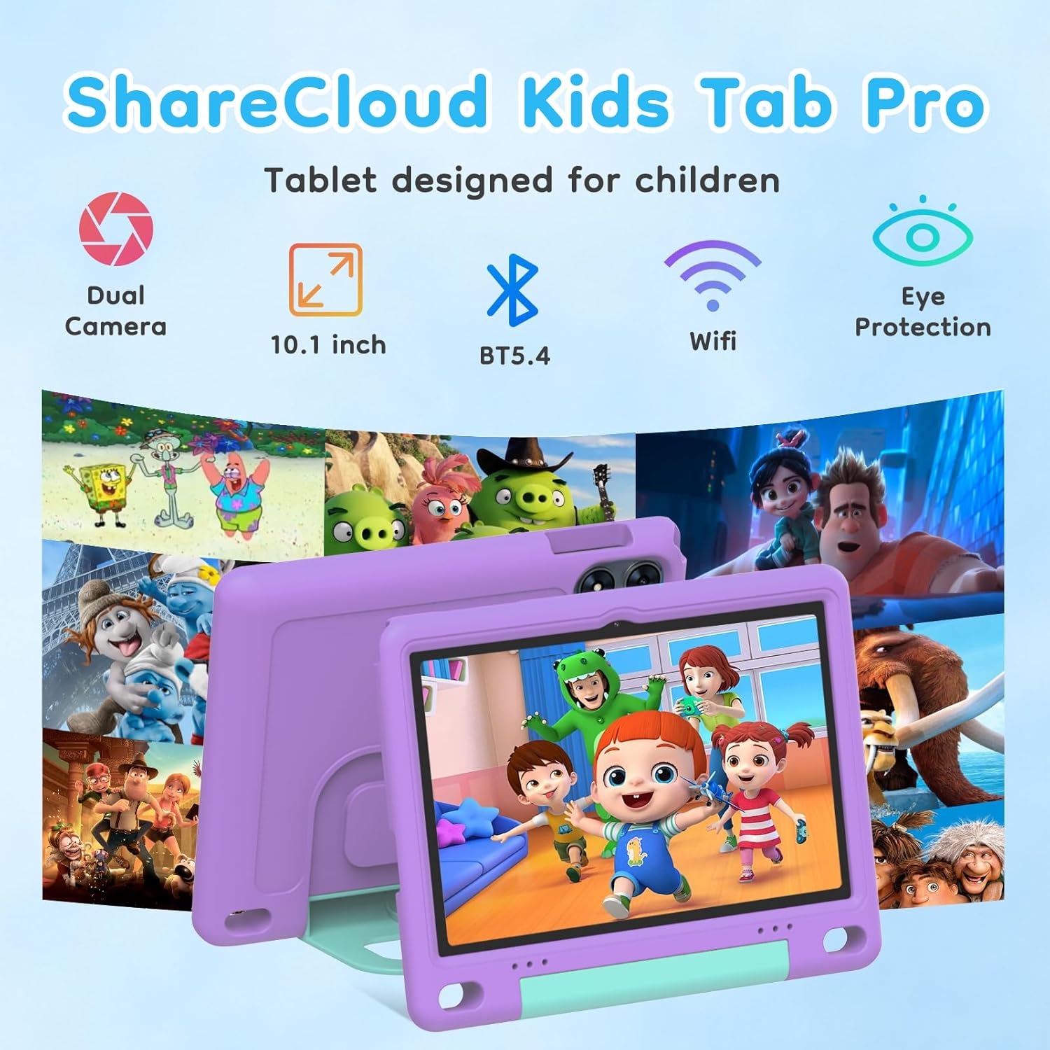 10 inch Kids Tablet, Android Tablet for Kids, 24GB RAM 64GB ROM, 1TB Expandable, with EVA Case, Parental Control, 6600mAh Battery, Dual Camera, BT5.4, WiFi 6, Gift (Purple)