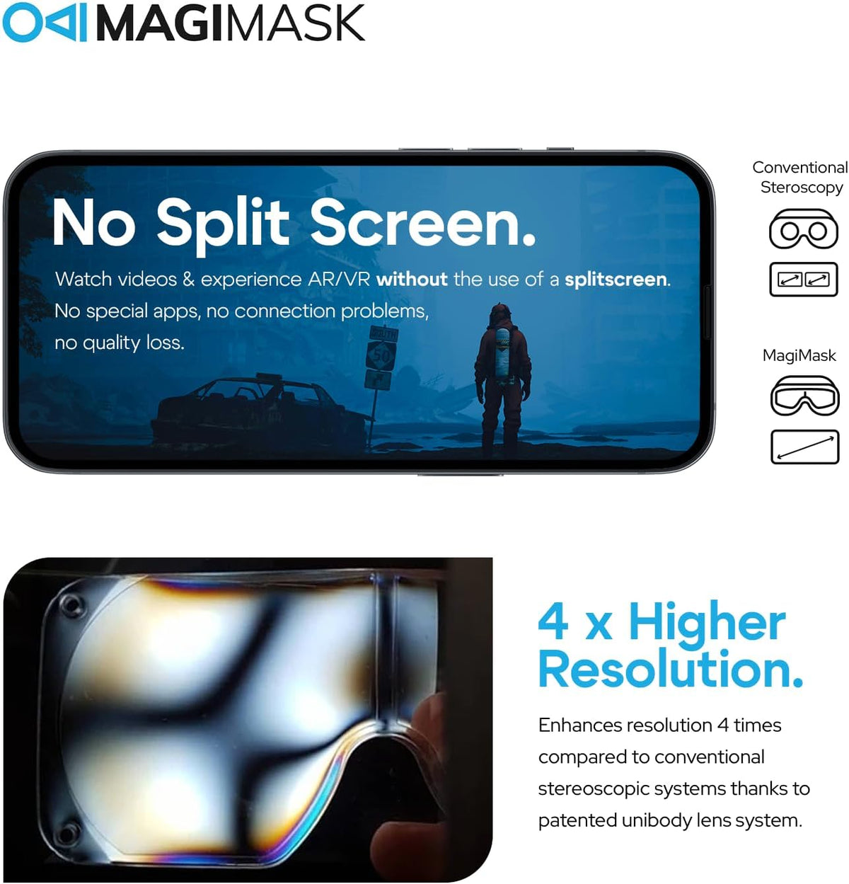 MagiMask VR Headset for Phone | Unibody Lens | HD FPV Monitor Compatible with All Smartphones | Alternative to AR Glasses & VR Goggles