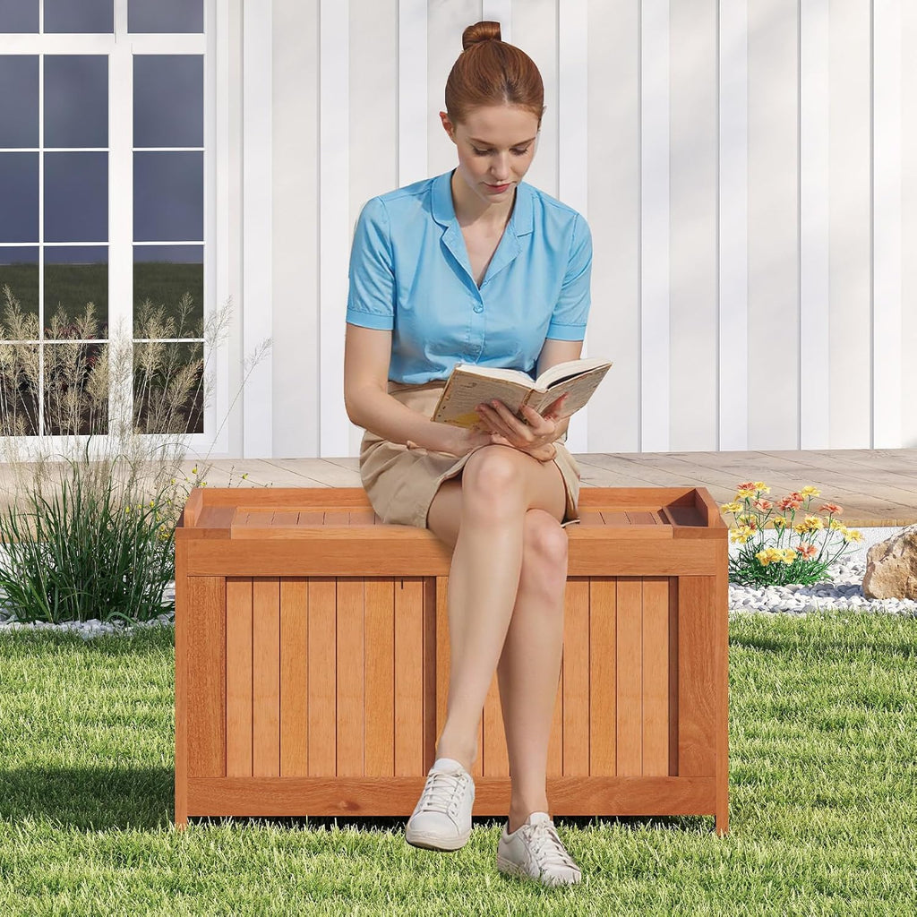 Tangkula 52 Gallon Wood Outdoor Storage Box, 3-in-1 Patio Storage Bench with Flip Top for Cushions, Pool Supplies, Gardening Tools, Outdoor Deck Box for Garden, Backyard, Poolside