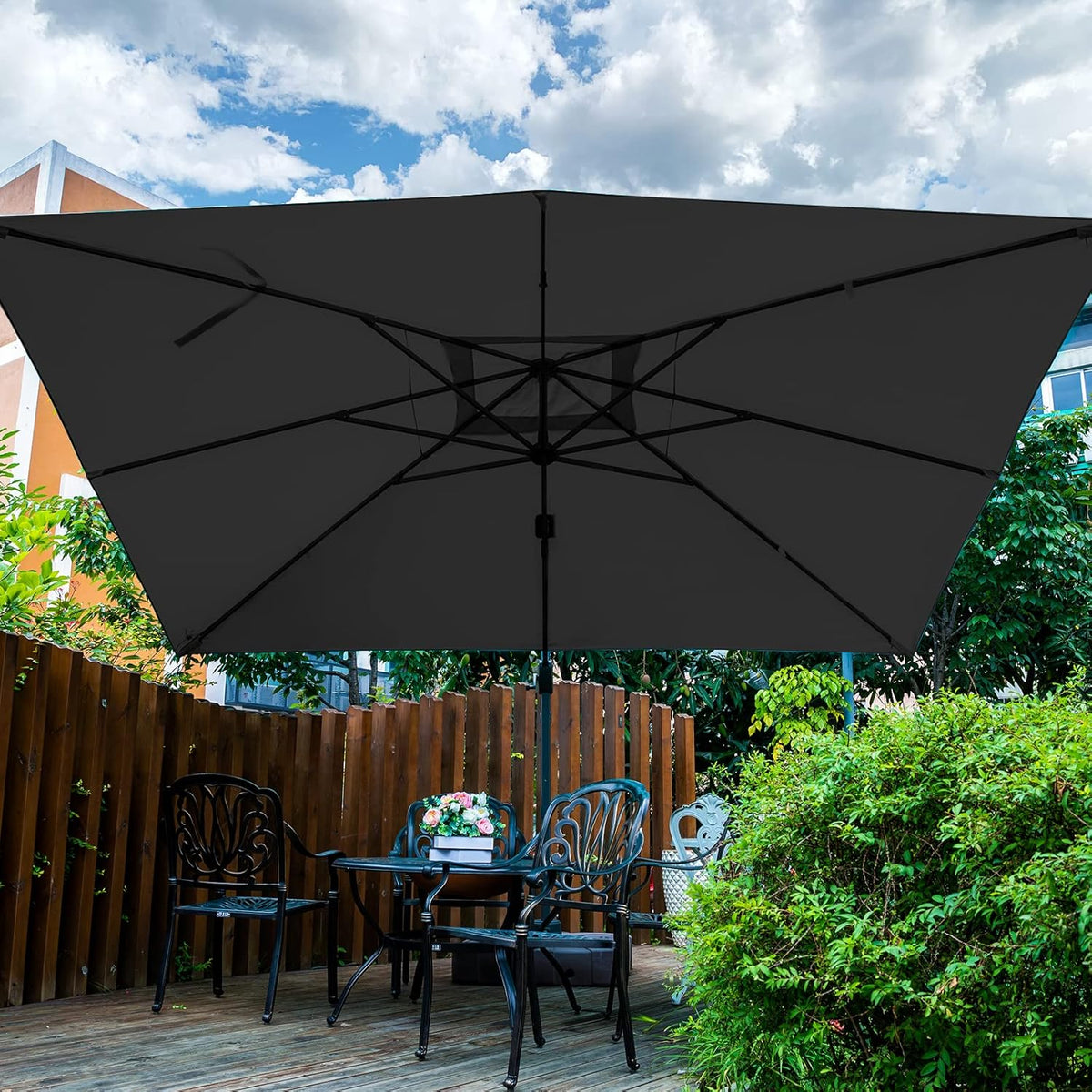 Sunnyglade 10x13Ft Cantilever Patio Umbrella Rectangular Deluxe Offset Umbrella 360°Rotation & Integrated Tilting System Patio Hanging Umbrella for Market Garden Deck Pool Backyard Patio(Grey)