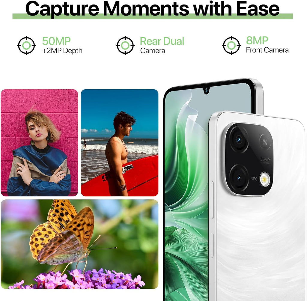 UMIDIGI G9C Android 14 Unlocked Cellphone,Octa-core 12GB +128GB Expand 1TB Unlocked Smartphone,6.75" HD+ 90Hz,5000mAh Battery,50MP Camera,GPS,BT 5.4,NFC,AI Face Unlock,Warranty,White
