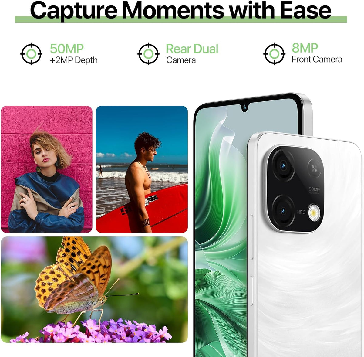UMIDIGI G9C Android 14 Unlocked Cellphone,Octa-core 12GB +128GB Expand 1TB Unlocked Smartphone,6.75" HD+ 90Hz,5000mAh Battery,50MP Camera,GPS,BT 5.4,NFC,AI Face Unlock,Warranty,White