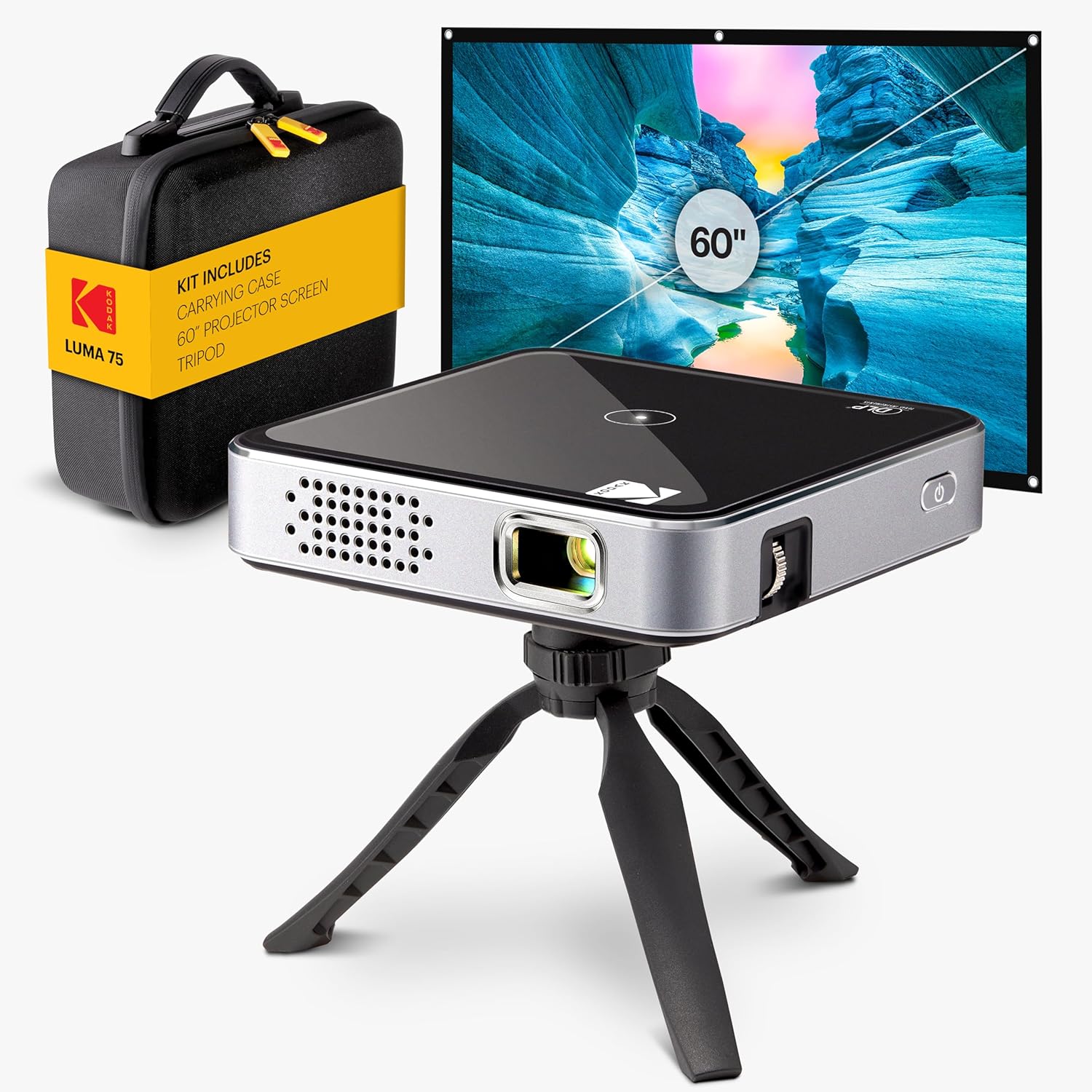 KODAK Luma 75 Mini Portable Projector Kit - Black, Pocket Size - 1080p HD DLP Engine for Movie & Home Theater Video - 100-Inch Display & Short Throw Design - 2-Hr Rechargeable & Mobile Phone Projector