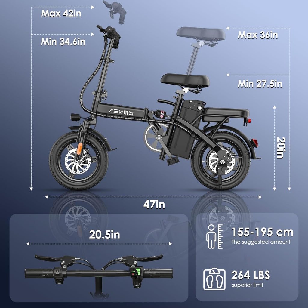 Foldable Electric Bike for Adults and Teens, 740W Peak Motor Ebike with 48V 10AH/20AH Removable Battery, 30-60 Miles PAS Range, 14" Folding Mini E-Bike, 20MPH Electric Bicycle for Daily Commuting