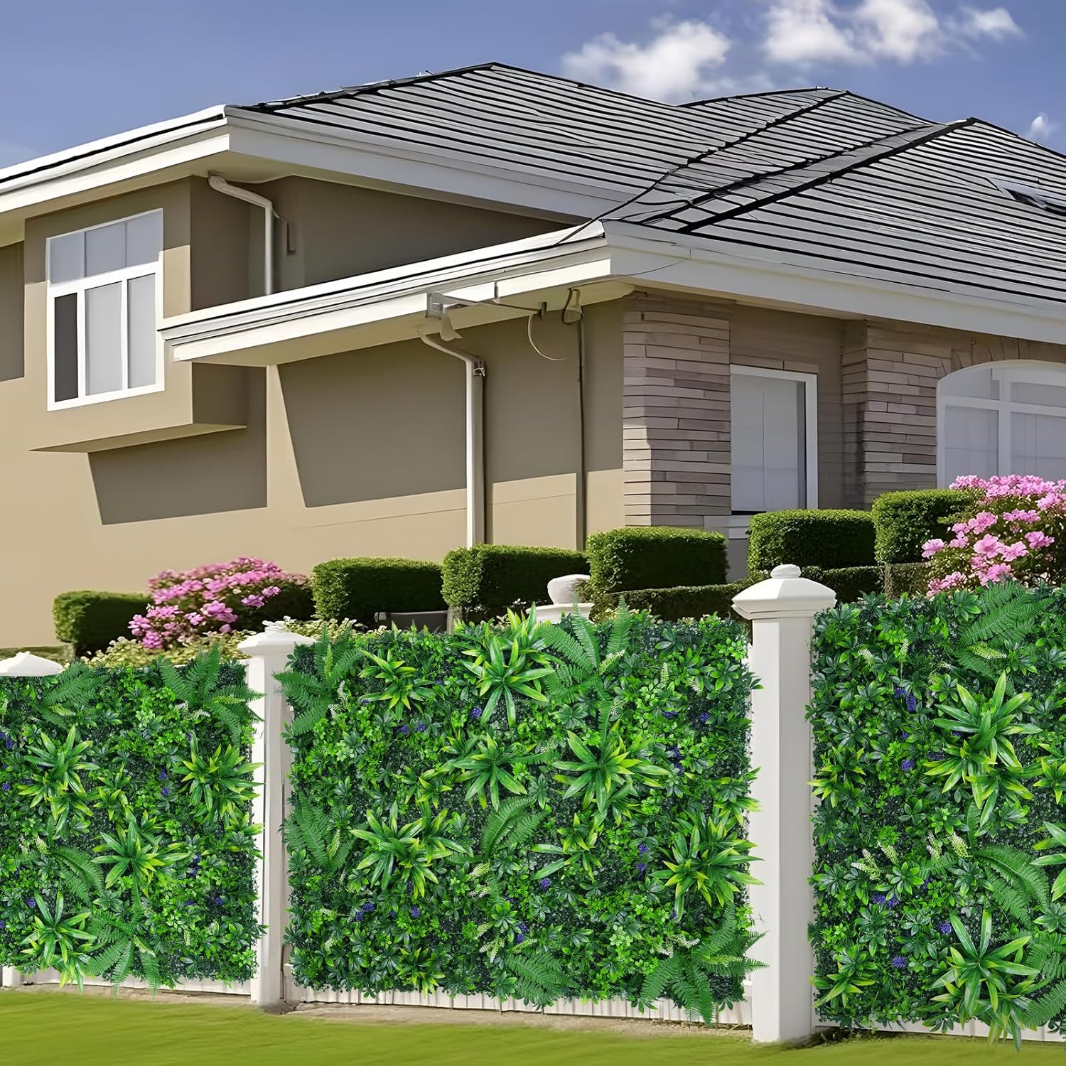 Grooy Artificial Boxwood Roll Panels, Grass Wall Panels 60"x120"(50 SQFT), Privacy Hedge Fence Screen with UV Protection, Fake Greenery Backdrop for Indoor Wedding and Outdoor Garden Backyard