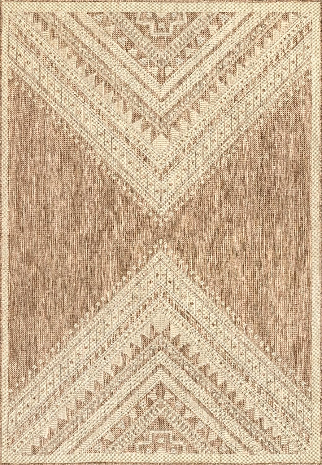 Nuloom Outdoor Performance Collection Landry Brown/Ivory, 8' x 10', Soft and Cozy, High Traffic, Stain Resistant, Easy Clean, Durable Area Rug for Indoor/Outdoor Patio, Deck, Porch, Garden, Courtyard