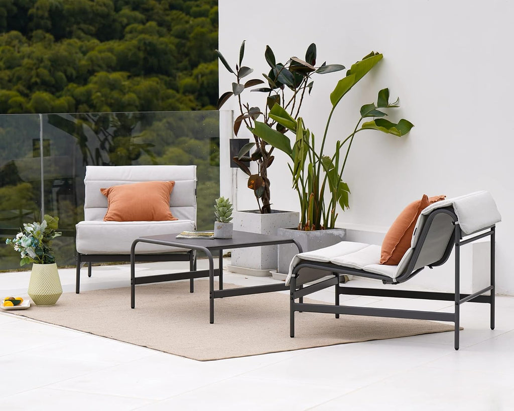 Grand patio 3-Piece Oversized Outdoor Furniture Set,Wide and Deep Lounge Chairs with Olefin Cushions and Stone-Top Side Table,Perfect for Balcony, Backyard,Porch,Garden,Poolside-(Black&Grey Cushion)