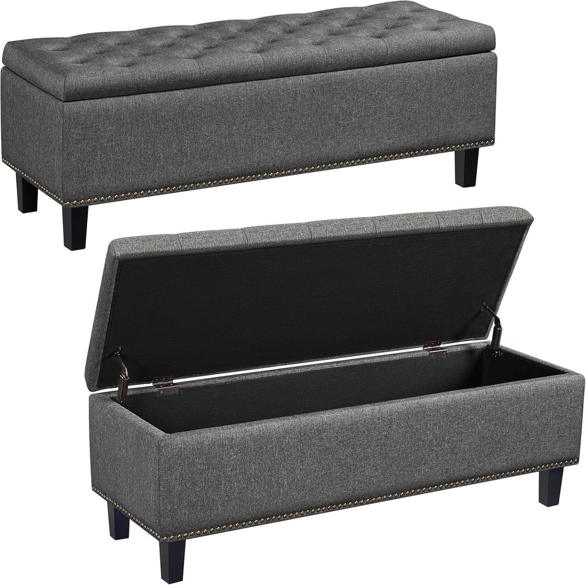 Yaheetech 49" Ottoman with Storage, Tufted Storage Ottoman Bench with Safety Hinge, Entryway Shoe Benches for Bedroom, Living Room, Holds up to 520 lb, Dark Gray