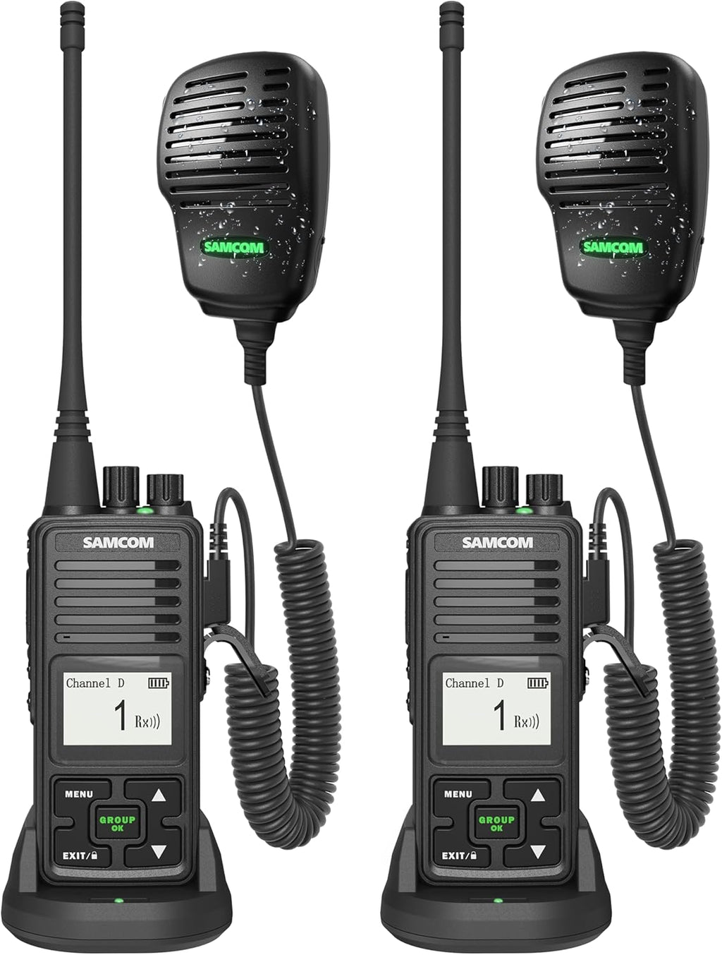 SAMCOM FPCN10A Long Range Two Way Radio with Waterproof Speaker Mic - Heavy Duty Walkie Talkies, 20 Channels UHF Radios, 3000mAh Battery for Construction Site, School Security & Warehouse(2-Pack)