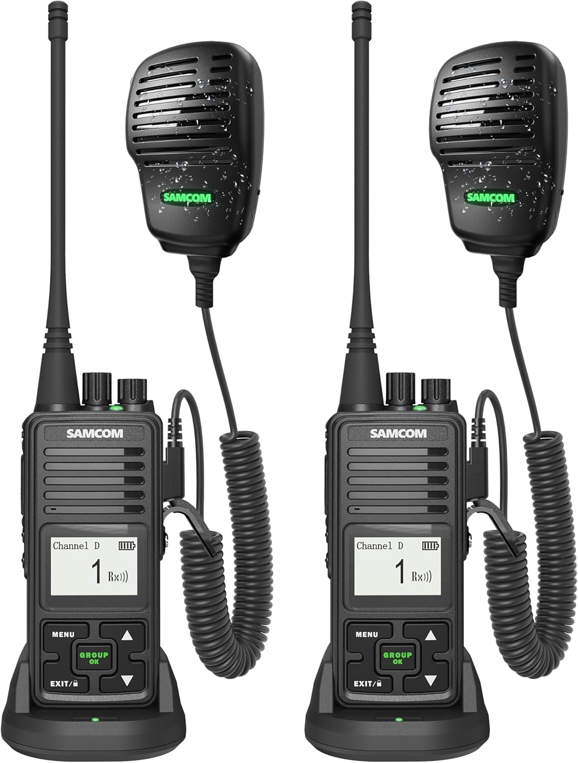 SAMCOM FPCN10A Long Range Two Way Radio with Waterproof Speaker Mic - Heavy Duty Walkie Talkies, 20 Channels UHF Radios, 3000mAh Battery for Construction Site, School Security & Warehouse(2-Pack)