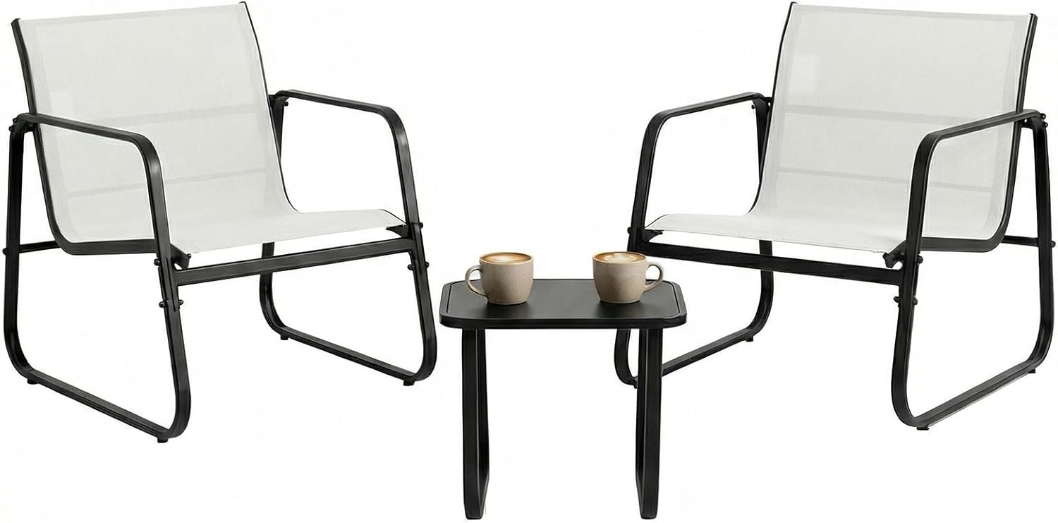DUMOS 3 Piece Patio Furniture Set .Outdoor Patio Furniture Set with Table and Chairs, Patio Sectional Bistro Sets for Lawn, Garden, Balcony, Poolside Gray
