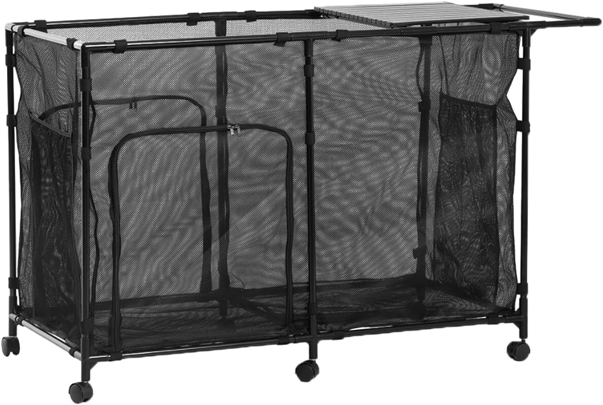 152Gal Pool Storage Organizer with Tabletop,Towel Bar,Zipper Doors,360° Rotating Wheels,Weather-Resistant,Easy Assembly,for Indoor Outdoor,Pool,Patio,Beach (M Size)