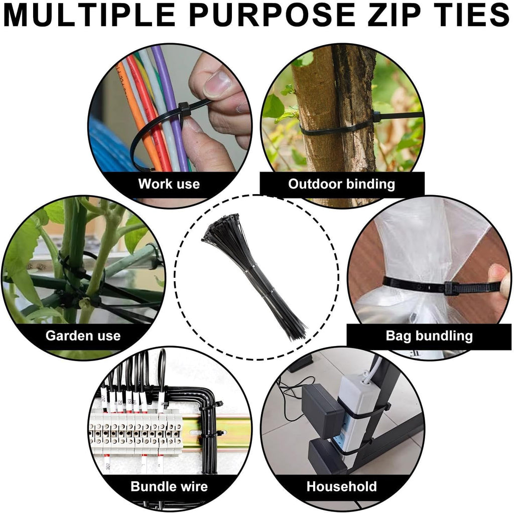 4 Inch Zip Ties 1000 Pack – Black Nylon PA66, 18 lbs Strength, UV & Flame Resistant, Halogen-Free