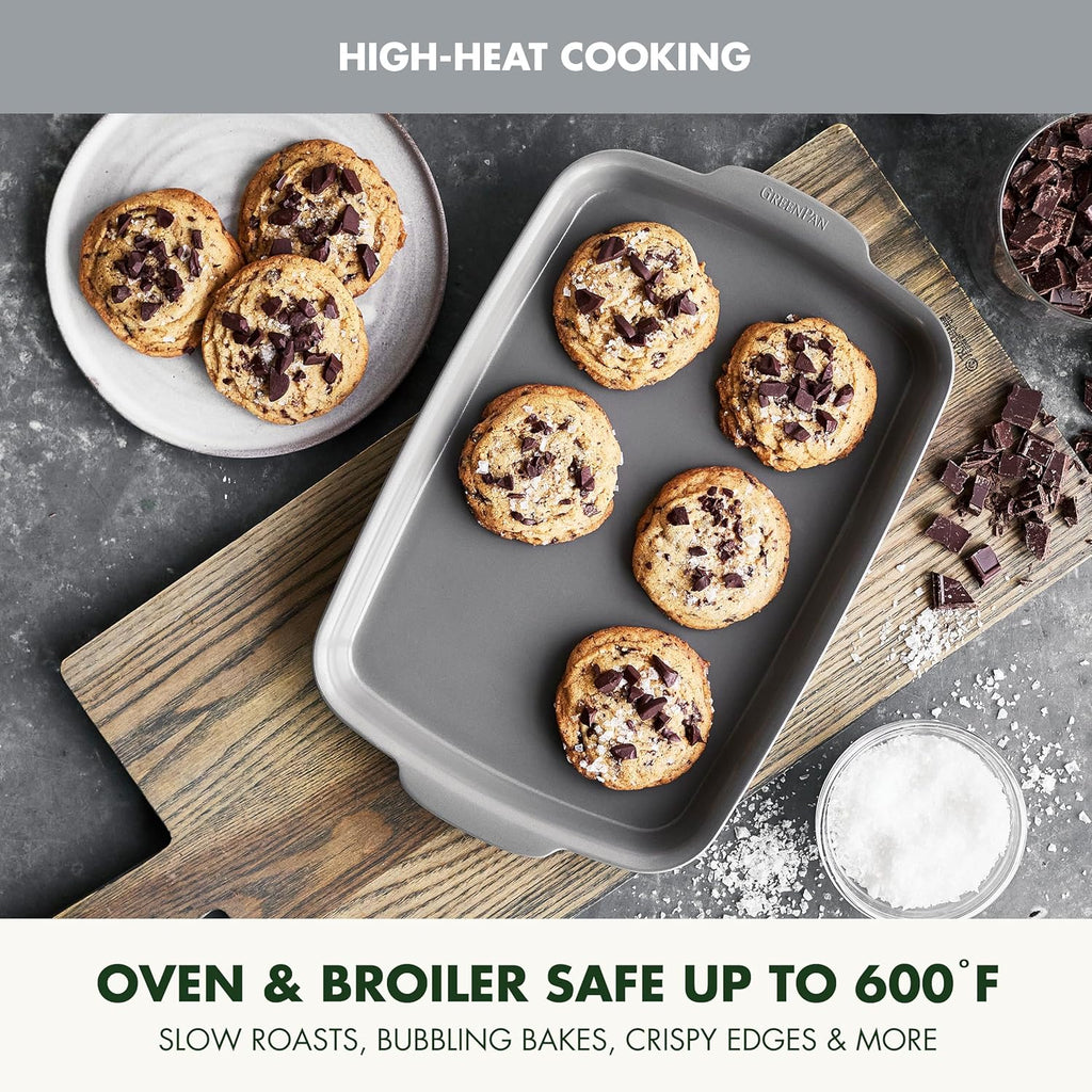 GreenPan Premiere Ovenware Healthy Ceramic Nonstick 4 Piece Bakeware Set, PFAS-Free, Rectangular, Square, Quarter, Half Sheet Baking Pans, Warp-Free, Oven Safe to 600F, Dishwasher Safe, Gray