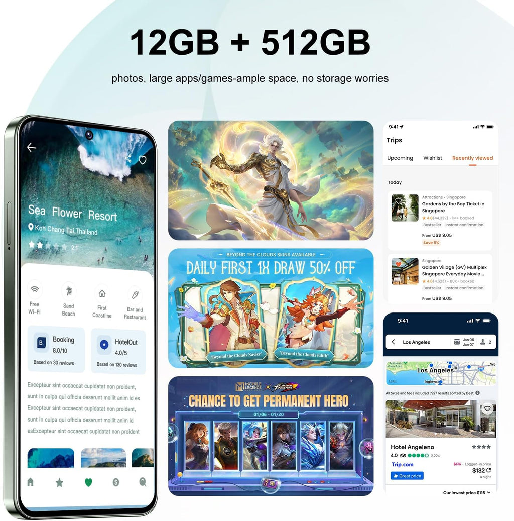 Unlocked Phone I26 Ultra Android Phone 10-core 12GB+512GB Cell Phone 7 inch HD Screen Mobile Phone 108MP+48MP Camera 6800 mAh Extra Large Battery 5G Dual SIM (Green)