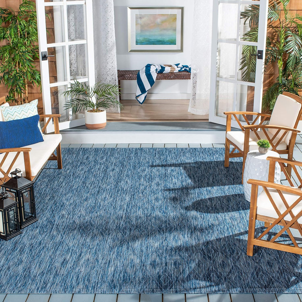 SAFAVIEH Washable Rug Outdoor Courtyard Collection - 9' Square, Navy, Non-Shedding & Easy Cleaning, Ideal for Patio, Backyard, Mudroom (CY8522-36822)