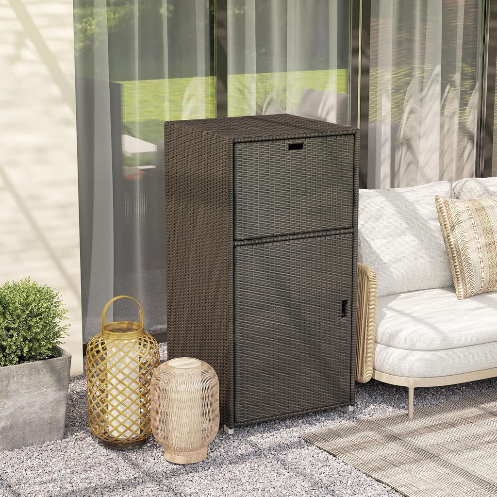 Outsunny Outdoor Towel Rack & Pool Storage Cabinet/Hot Tub Accessory Storage, Waterproof PE Rattan Cabinet & Basket Drawer for Indoor, Swimming Pool, Spa, 24"x24"x47", Dark Brown