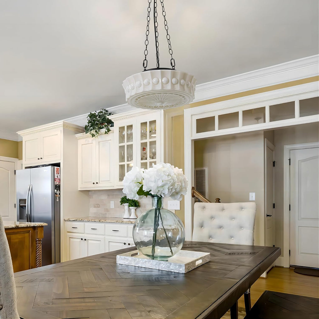 Milk Glass Pendant Light, 14" Mid Century Modern Schoolhouse Hanging Ceiling Light Fixture, Vintage Chandelier for Bedroom, Dining Room,Hallway,Kitchen Island, 4*G9 Dimmable Bulbs Included, 3000K