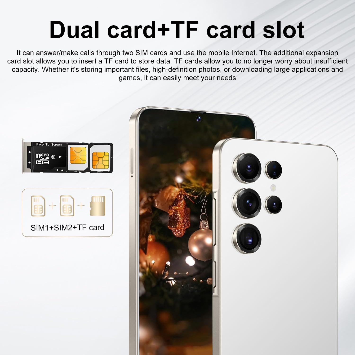 Unlocked Cell Phones I25 Ultra 5G Smartphone Android 14 Unlocked Phones 12GB+512GB Snapdragon 8Gen3 7" HD Screen 48MP+108MP 6800mAh Support Dual SIM Fingerprint Lock GPS Face ID (White)