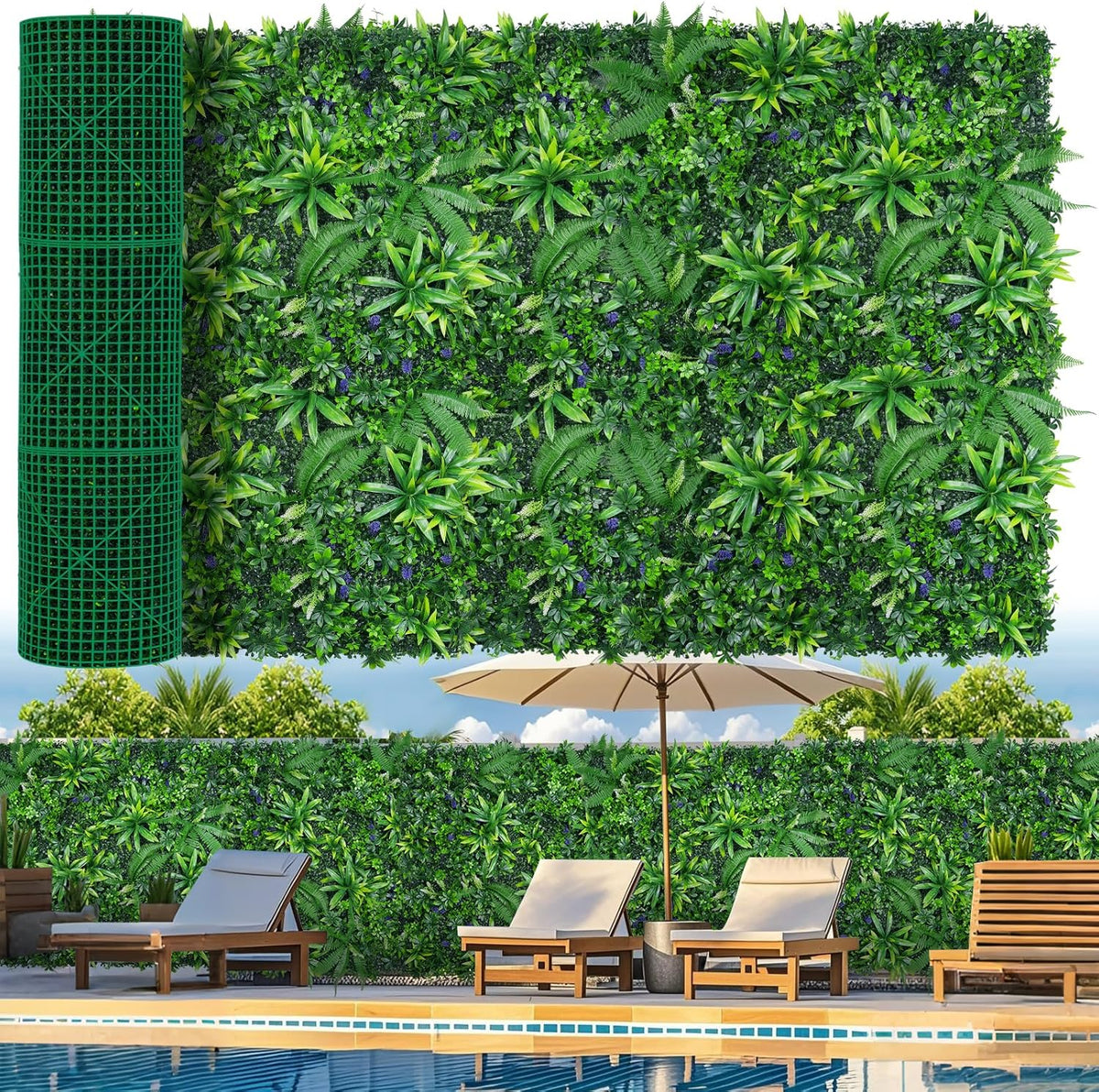 Grooy Artificial Boxwood Roll Panels, Grass Wall Panels 60"x120"(50 SQFT), Privacy Hedge Fence Screen with UV Protection, Fake Greenery Backdrop for Indoor Wedding and Outdoor Garden Backyard