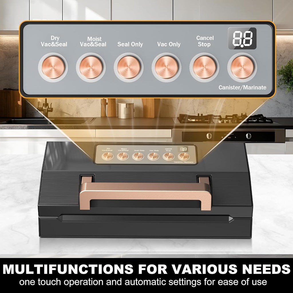 5.0 Precision Food Vacuum Sealer Machine, Commercial Full Automatic Vacuum Sealer Machine, Deluxe Powerful Vacuum Sealing System, Double Heat Seal, Built-in Cutter&Storage, 2 Bag Rolls&Hose,Sous Vide