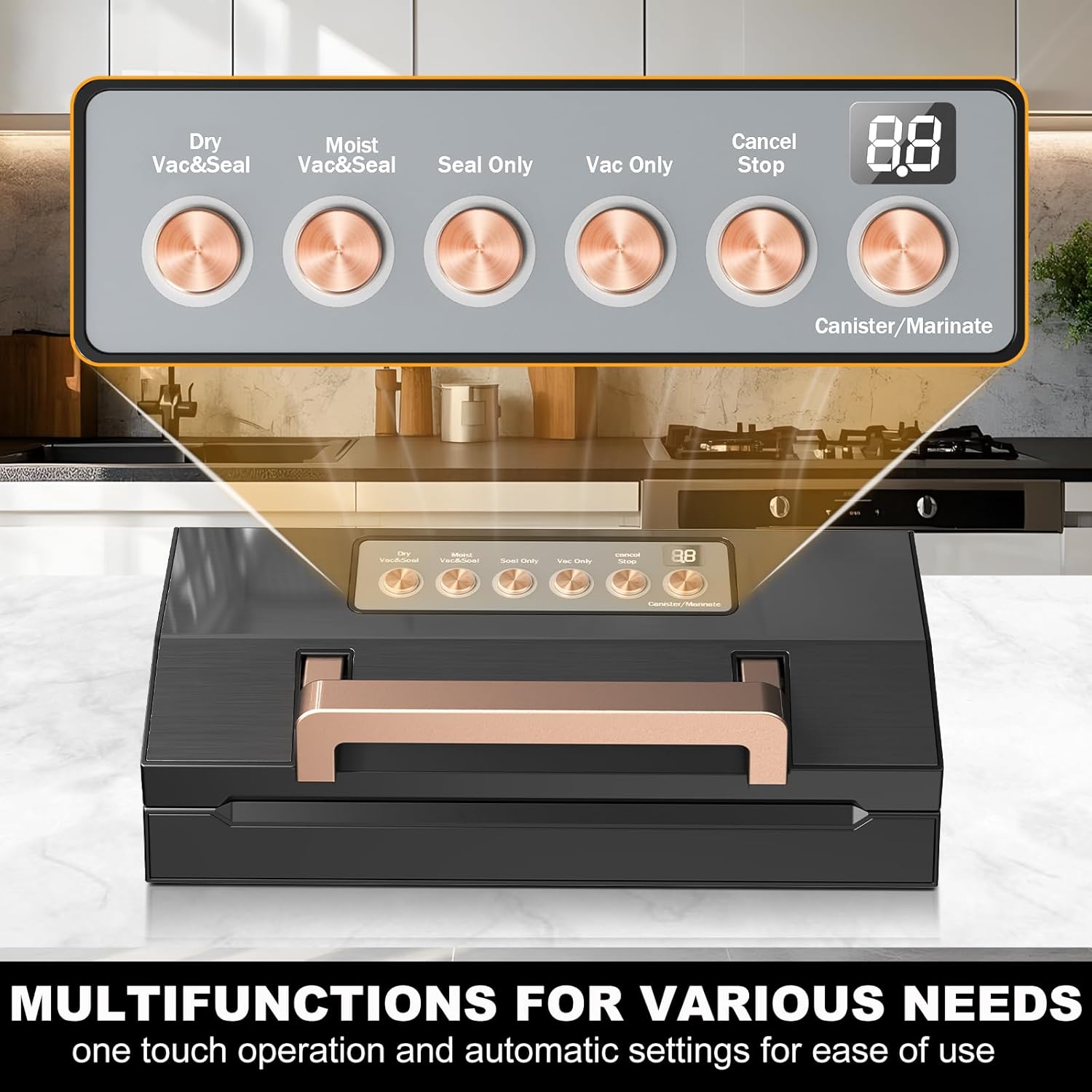 5.0 Precision Food Vacuum Sealer Machine, Commercial Full Automatic Vacuum Sealer Machine, Deluxe Powerful Vacuum Sealing System, Double Heat Seal, Built-in Cutter&Storage, 2 Bag Rolls&Hose,Sous Vide