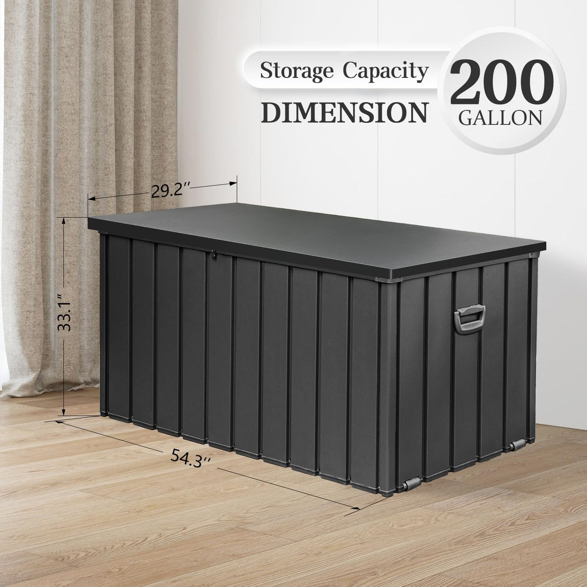 Dom 200 Gallon Deck Box, Metal Outdoor Storage Box with Lock Wheels Side Handles, Waterproof Outside Storage Box for Patio Cushions, Shoes