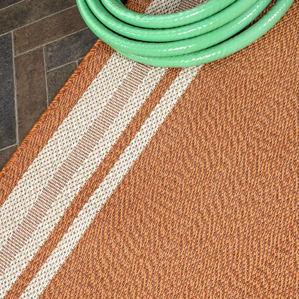 JONATHAN Y Border Stripe Indoor Outdoor Area Rug 8X10 Orange/Cream, James Modern for Backyard, Patio, Porch, Easy-Cleaning, High Traffic, Pet-Friendly, Non-Shedding (SMB201D-8)
