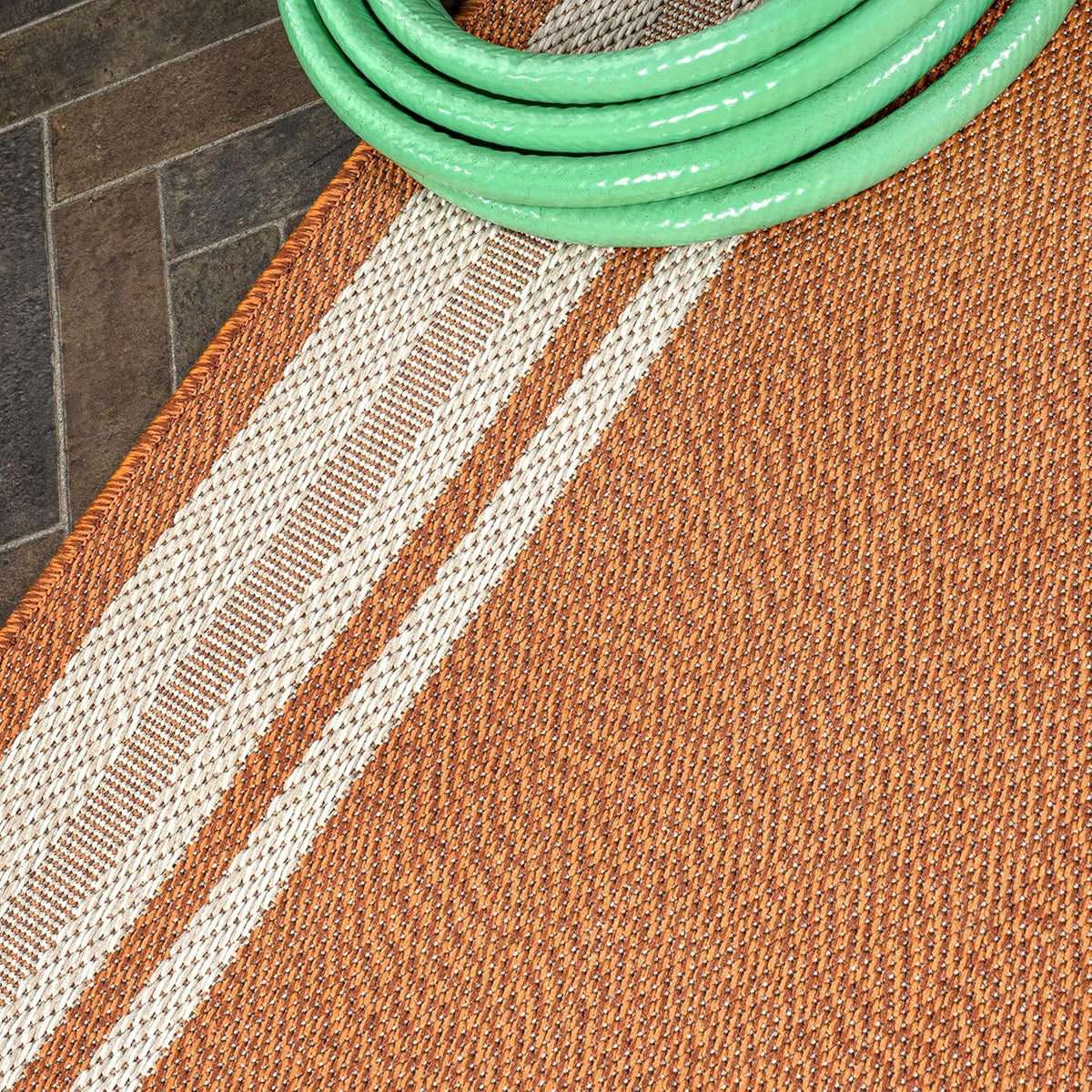 JONATHAN Y Border Stripe Indoor Outdoor Area Rug 8X10 Orange/Cream, James Modern for Backyard, Patio, Porch, Easy-Cleaning, High Traffic, Pet-Friendly, Non-Shedding (SMB201D-8)