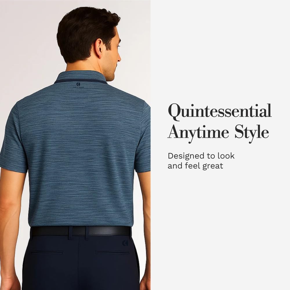 Cole Haan Founders Golf Polo Shirts for Men - Light, Breathable Mélange Knit with Coolcore Technology and a Heathered Finish