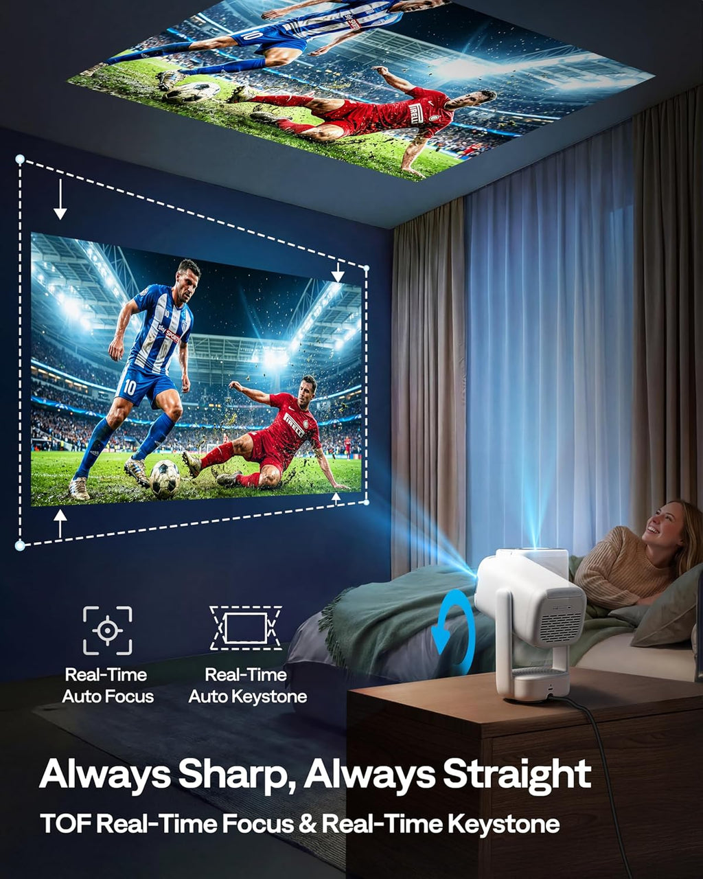 Aurzen D1 air Smart Portable Projector with WiFi and Bluetooth, USB-C Powered, Easy Auto Setup, 16W Dolby Audio, Built-in Apps, Native 1080P HDR10, Outdoor Movie Projector, White